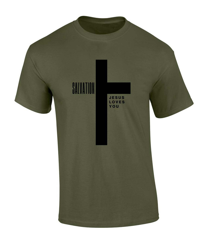 Mens Christian Tshirt Salvation Cross Jesus Loves You Short Sleeve